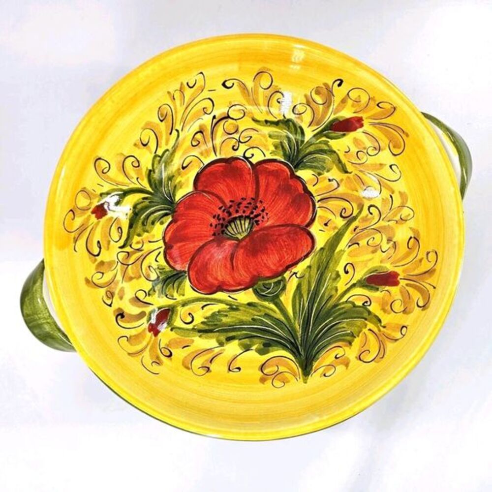 Italian Hand‎ Painted Pottery 10" Bowl Floral Toscana Serving Dish Pep Bizzarrie